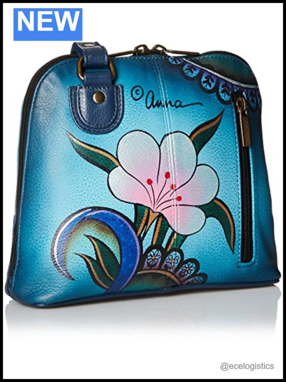 Hand-Painted Leather Small Zip-Around Organizer Crossbody Bag